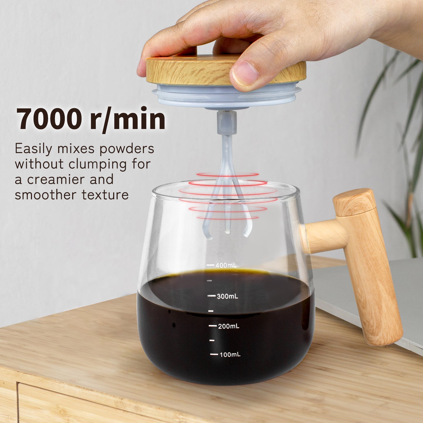 NOTSEK Self Stirring Mug, USB Rechargeable Self Stirring Coffee Mug, 400ML High Borosilicate Glass Self Stirring Cup with 2 Mixing Rods, Automatic Stirring Cup with Lid for Milk, Protein, Matcha