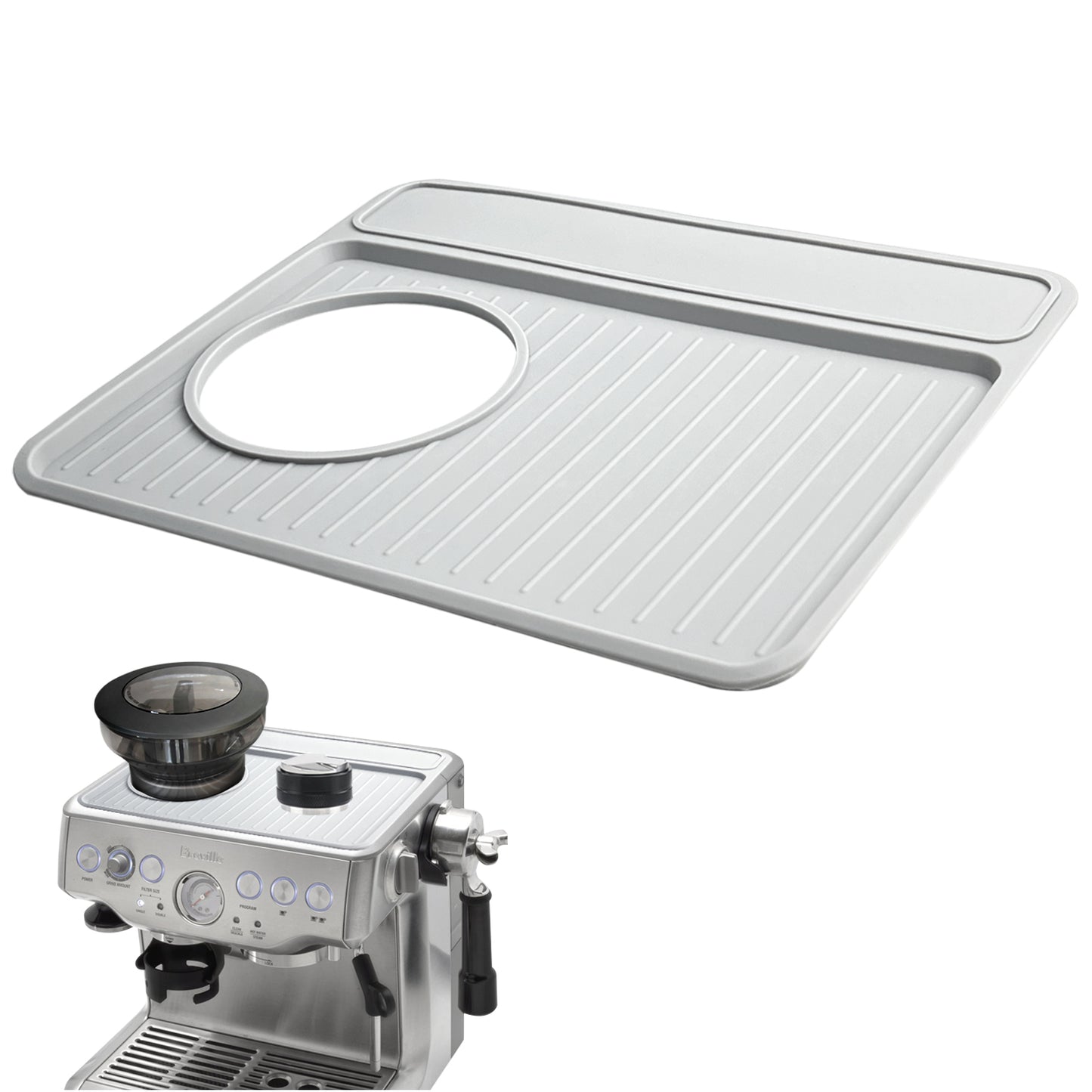 Tamping Mat for Breville 870/880, Espresso Tamper Mat, Food Grade Silicone Non-Slip, 11in x 9.25in, Waterproof Heat Resistant, Espresso Tamping Station for Espresso Machine Barista Accessories (Grey)