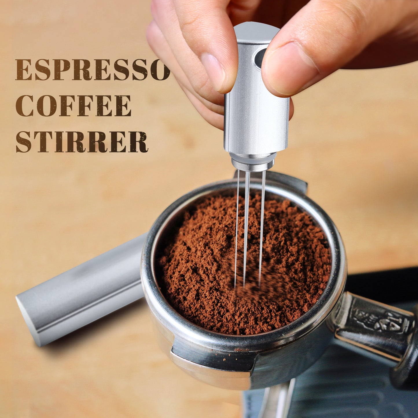 NOTSEK WDT Tool Espresso Distribution Tool with Stand 5 Needle 0.4mm Thick Aluminum Alloy Handle Portable Coffee Espresso Stirrer Distributor for Barista (Silver)