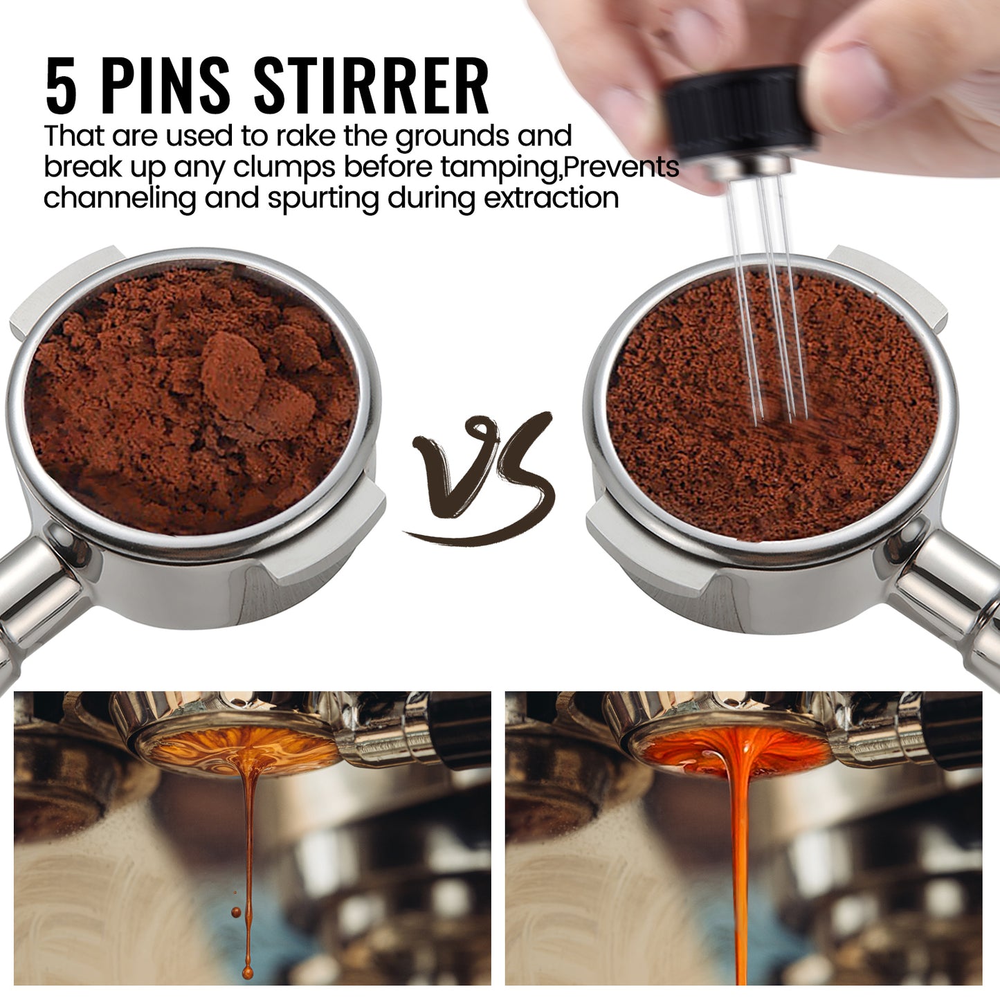 2 in 1 53.3mm Espresso Tamper & WDT Tool, Coffee Tamper with Espresso Stirrer, Convex Curved Base, Stainless Steel, Espresso Presser Tool, Tamper for Breville Espresso Machine (Black)