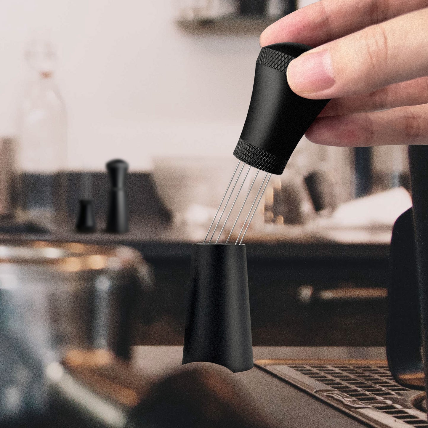 NOTSEK WDT Tool, Espresso Distribution Tool with Handle, 10 Needles 0.3mm WDT Tool Espresso for Barista, Stainless Steel Espresso Coffee Stirrer with Aluminum Alloy Handle (Black)