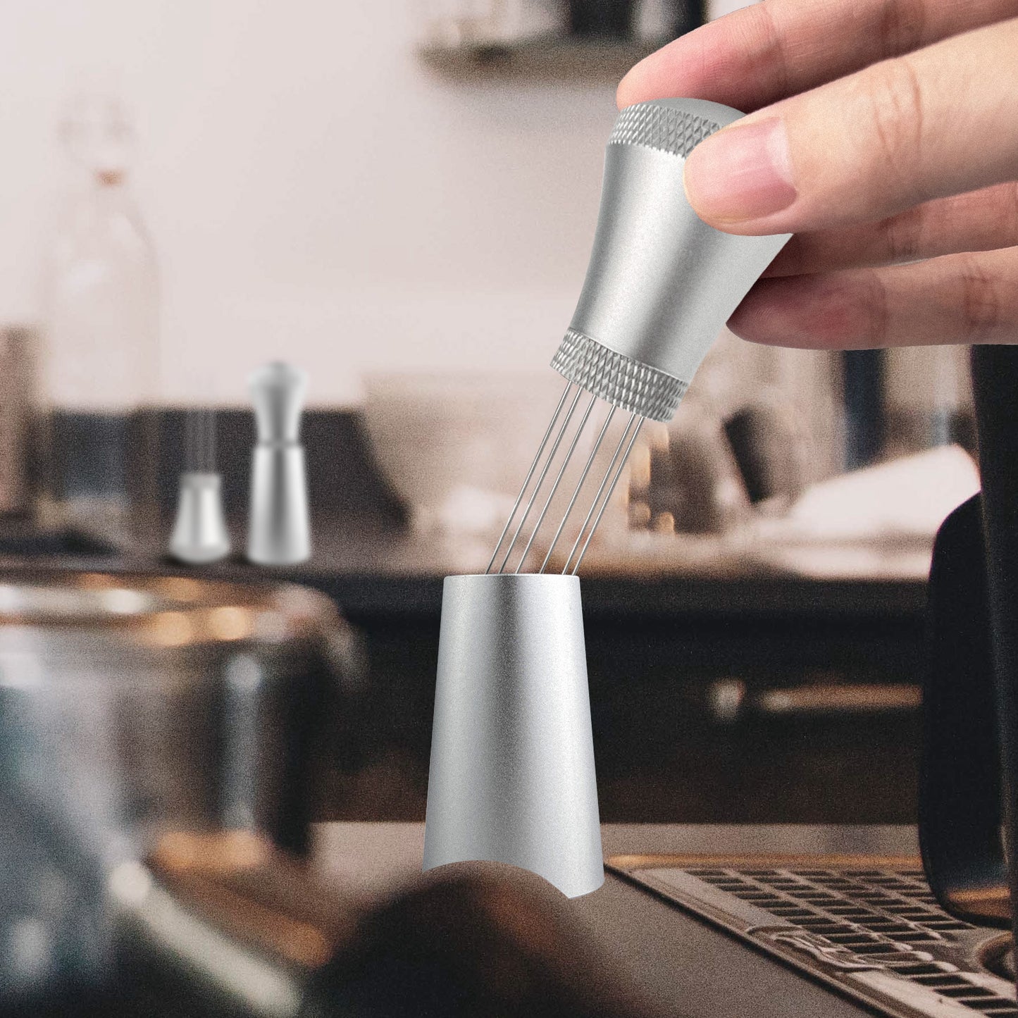 NOTSEK WDT Tool, Espresso Distribution Tool with Handle, 10 Needles 0.3mm WDT Tool Espresso for Barista, Stainless Steel Espresso Coffee Stirrer with Aluminum Alloy Handle (Silver)