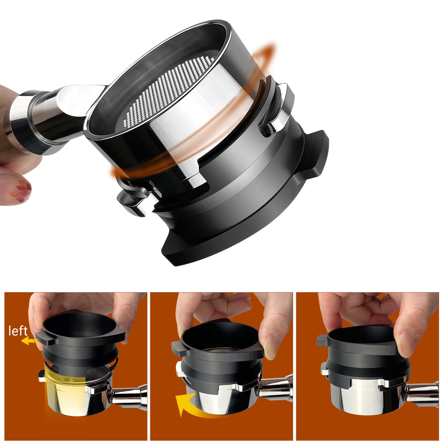 54mm Dosing Funnel, Portafilter Funnel for 54mm Portafilters, Espresso Dosing Funnel for Sage Breville Barista Express/Pro, Stainless Steel, Hands Free, Black