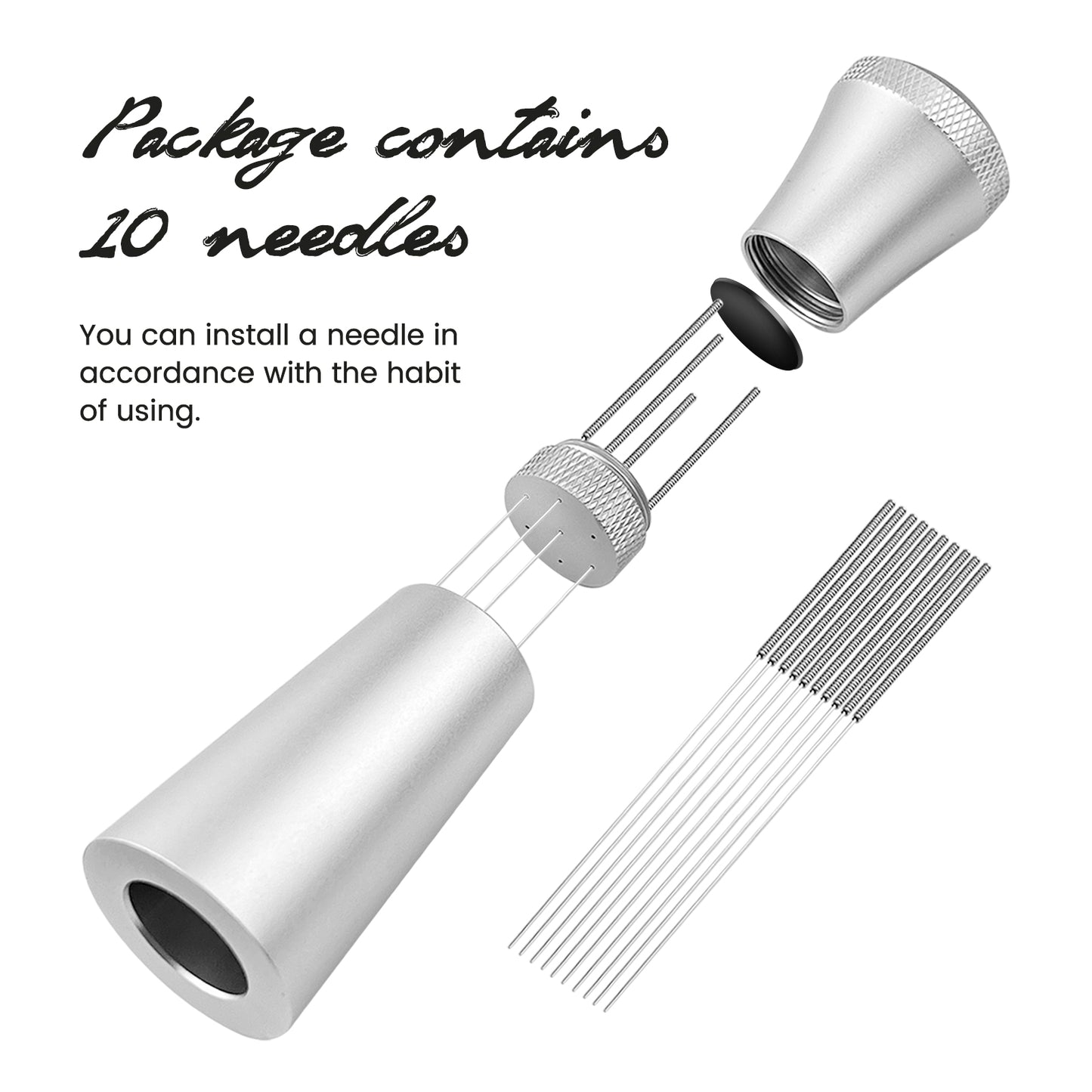 NOTSEK WDT Tool, Espresso Distribution Tool with Handle, 10 Needles 0.3mm WDT Tool Espresso for Barista, Stainless Steel Espresso Coffee Stirrer with Aluminum Alloy Handle (Silver)