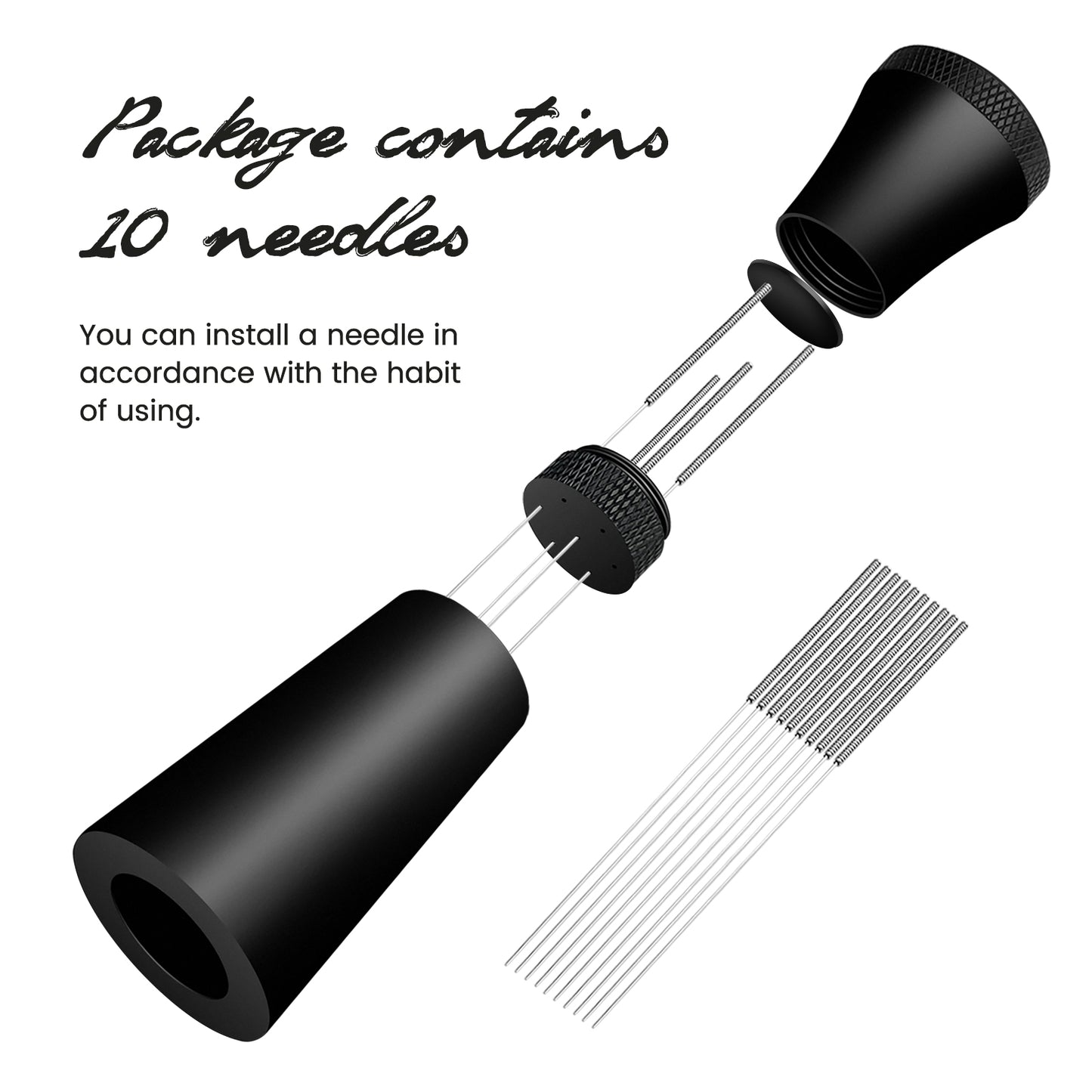 NOTSEK WDT Tool, Espresso Distribution Tool with Handle, 10 Needles 0.3mm WDT Tool Espresso for Barista, Stainless Steel Espresso Coffee Stirrer with Aluminum Alloy Handle (Black)