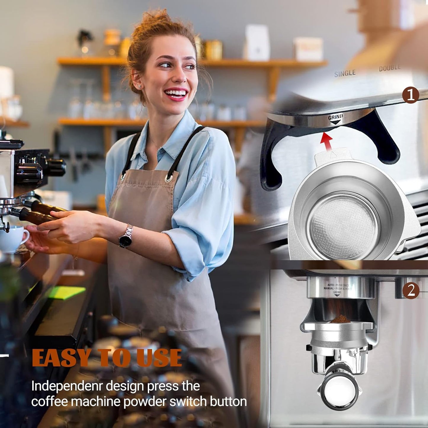 54mm Dosing Funnel, Portafilter Funnel for 54mm Portafilters, Espresso Dosing Funnel for Sage Breville Barista Express/Pro, Stainless Steel, Hands Free
