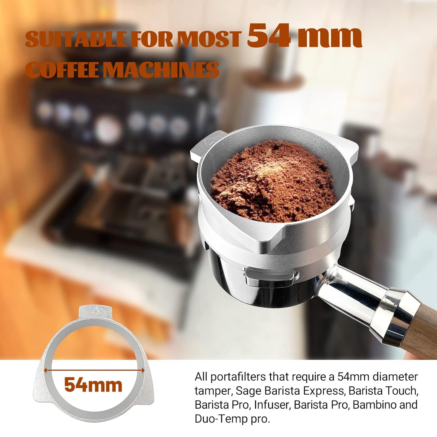 54mm Dosing Funnel, Portafilter Funnel for 54mm Portafilters, Espresso Dosing Funnel for Sage Breville Barista Express/Pro, Stainless Steel, Hands Free