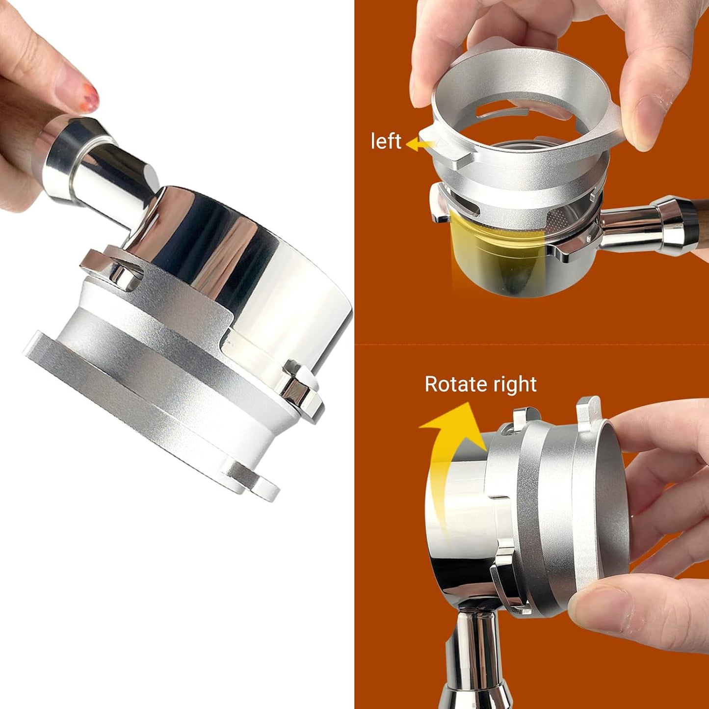 54mm Dosing Funnel, Portafilter Funnel for 54mm Portafilters, Espresso Dosing Funnel for Sage Breville Barista Express/Pro, Stainless Steel, Hands Free