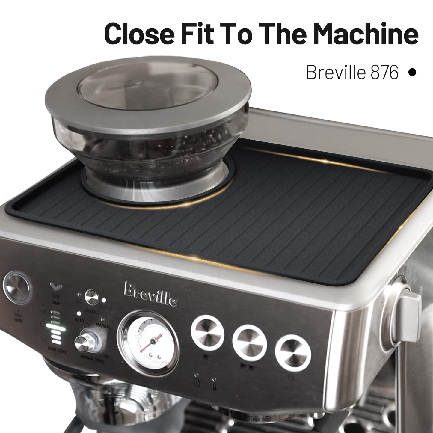 Coffee Mat for Breville 876, Espresso Tamper Mat, Food Grade Silicone Non-Slip, 10.83in x 7.48in, Waterproof Heat Resistant, Espresso Tamping Station for Espresso Machine Barista Accessories (Black)