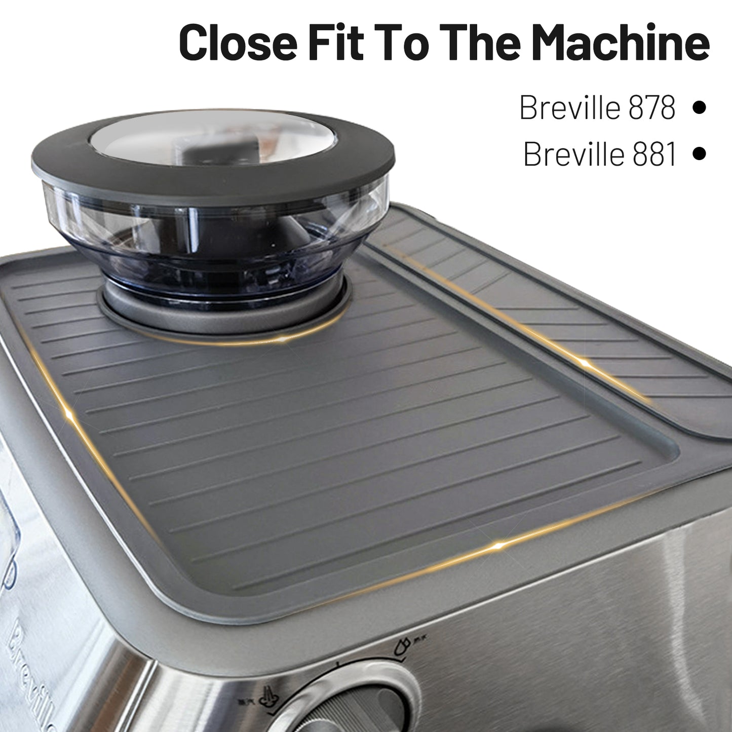 Coffee Mat for Breville 878/881, Espresso Tamper Mat, Food Grade Silicone Non-Slip, 11.42in x 9.53in, Waterproof Heat Resistant, Espresso Tamping Station for Espresso Machine Accessories (Grey)