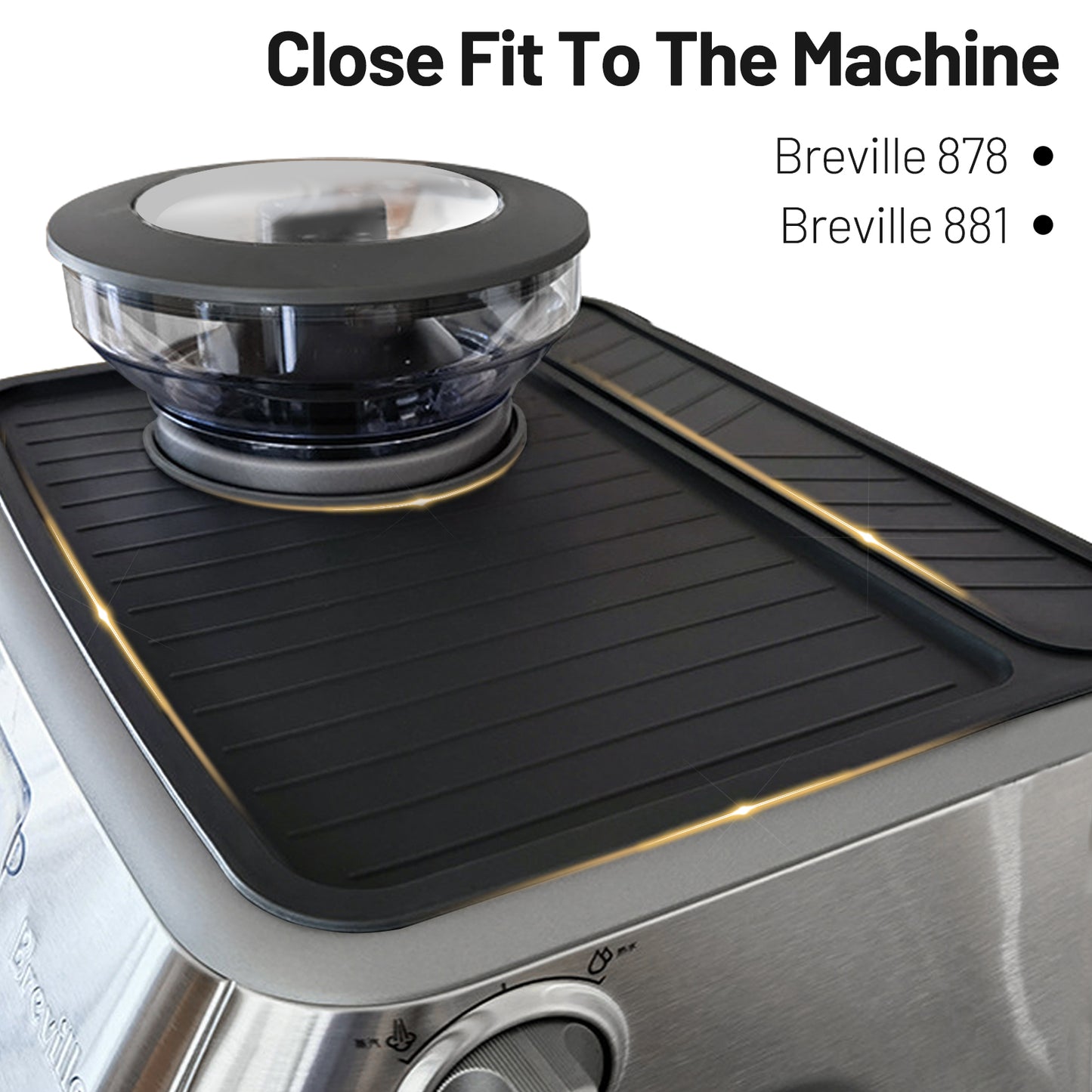 Coffee Mat for Breville 878/881, Espresso Tamper Mat, Food Grade Silicone Non-Slip, 11.42in x 9.53in, Waterproof Heat Resistant, Espresso Tamping Station for Espresso Machine Accessories (Black)