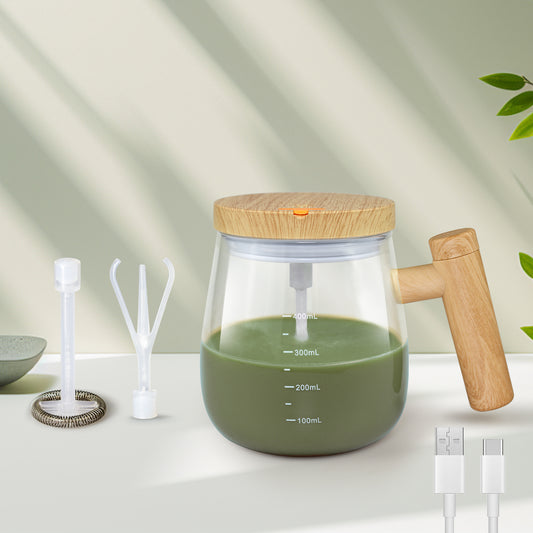 NOTSEK Self Stirring Mug, USB Rechargeable Self Stirring Coffee Mug, 400ML High Borosilicate Glass Self Stirring Cup with 2 Mixing Rods, Automatic Stirring Cup with Lid for Milk, Protein, Matcha