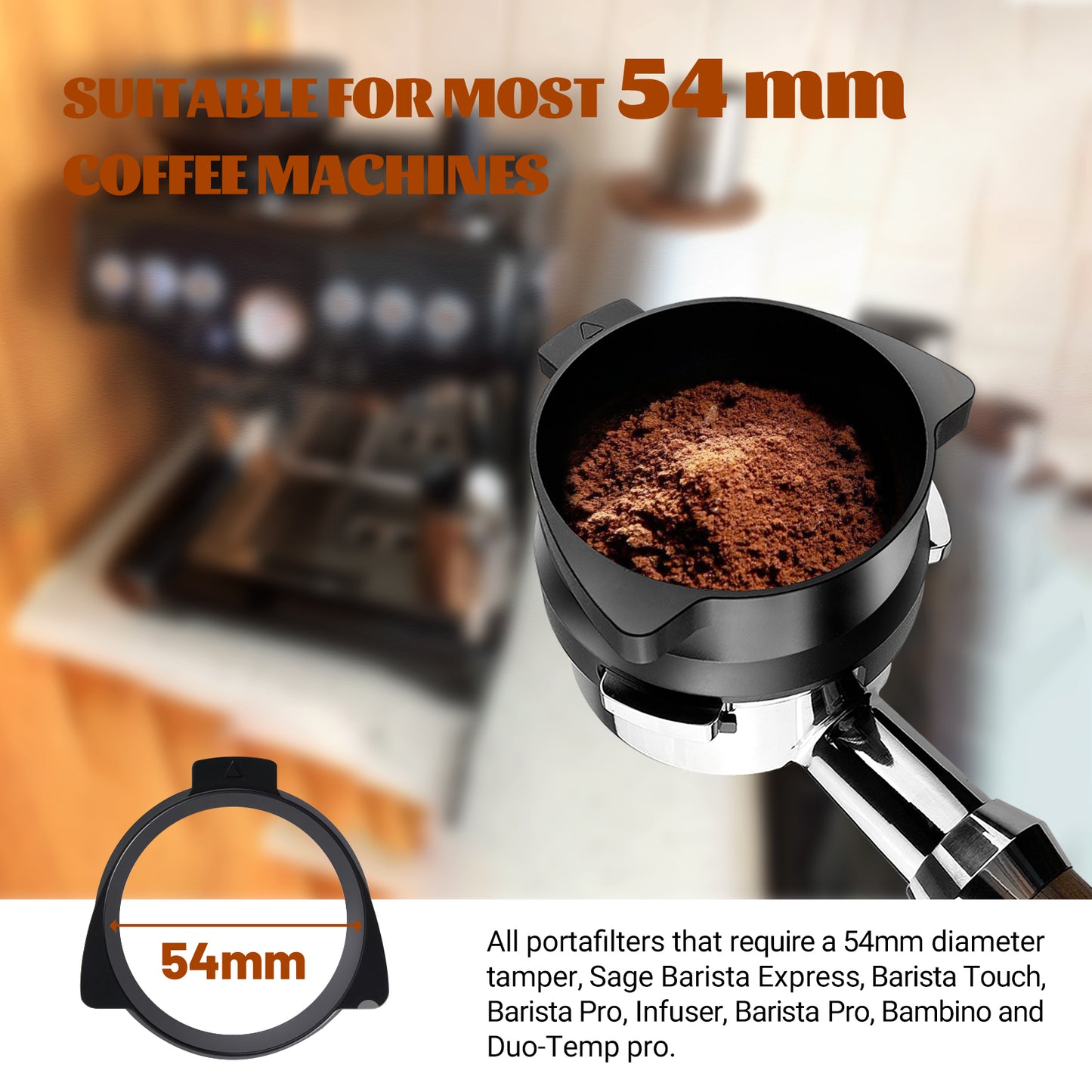 54mm Dosing Funnel, Portafilter Funnel for 54mm Portafilters, Espresso Dosing Funnel for Sage Breville Barista Express/Pro, Stainless Steel, Hands Free, Black
