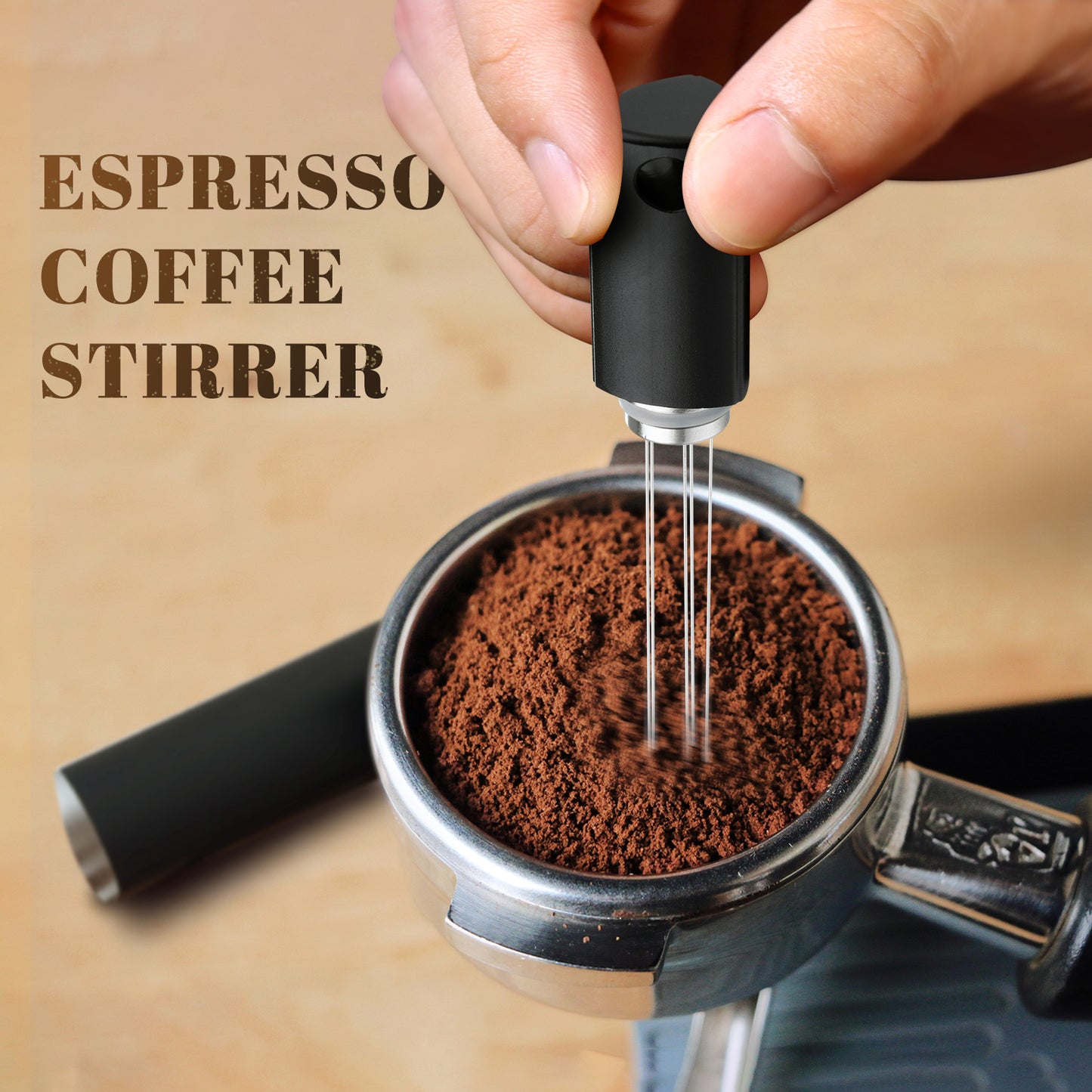 NOTSEK WDT Tool Espresso Distribution Tool with Stand 5 Needle 0.4mm Thick Espresso Rake Aluminum Alloy Handle Portable Coffee Espresso Stirrer Distributor for Barista (Black)