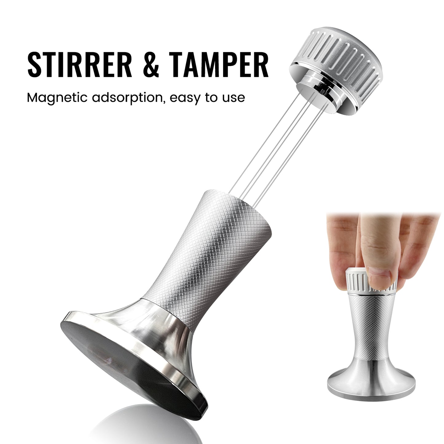 2 in 1 53.3mm Espresso Tamper & WDT Tool, Coffee Tamper with Espresso Stirrer, Convex Curved Base, Stainless Steel, Espresso Presser Tool, Tamper for Breville Espresso Machine (Silver)