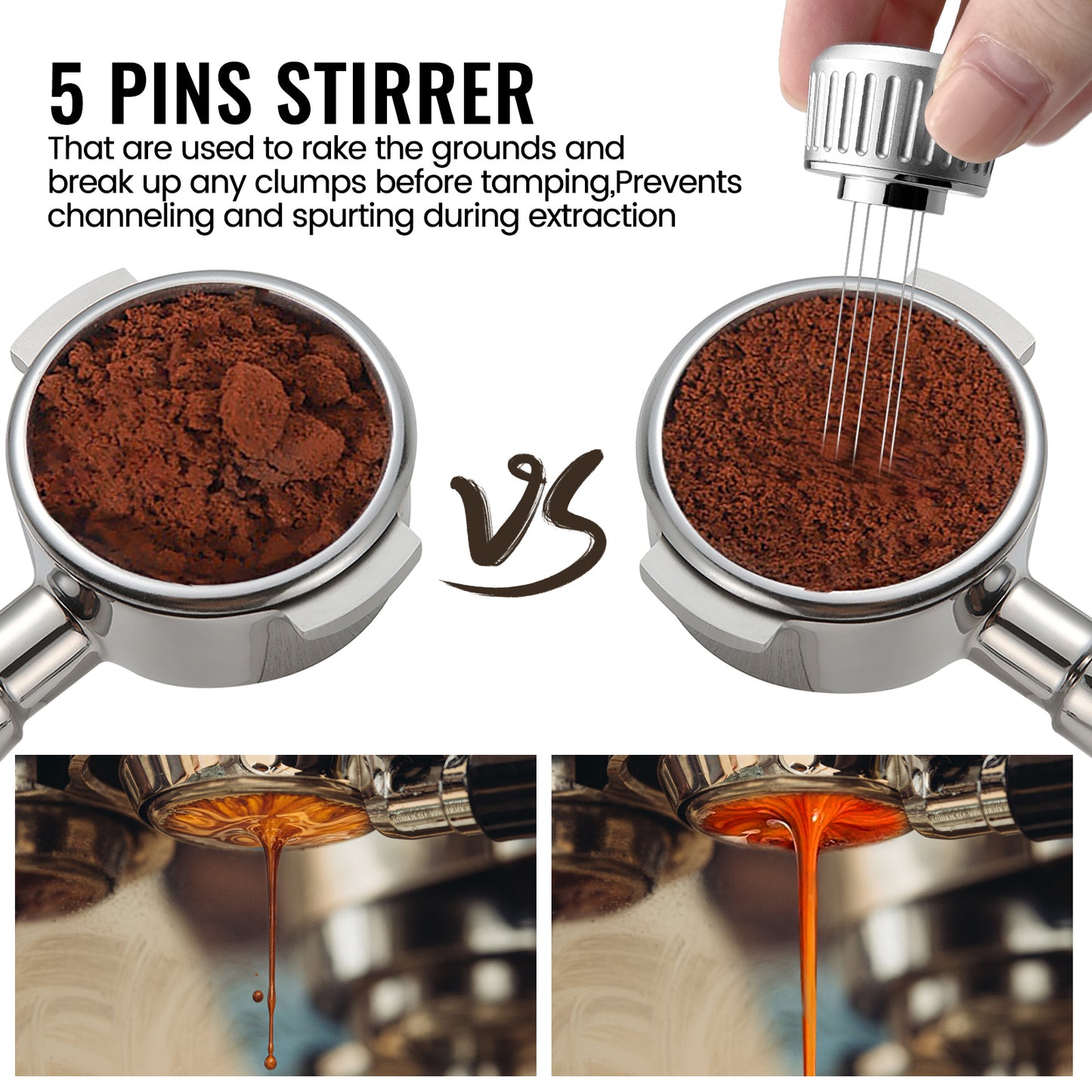 2 in 1 53.3mm Espresso Tamper & WDT Tool, Coffee Tamper with Espresso Stirrer, Convex Curved Base, Stainless Steel, Espresso Presser Tool, Tamper for Breville Espresso Machine (Silver)