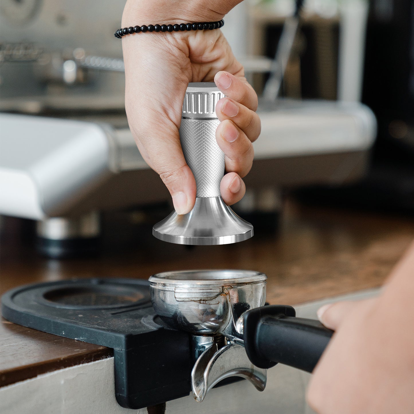 2 in 1 53.3mm Espresso Tamper & WDT Tool, Coffee Tamper with Espresso Stirrer, Convex Curved Base, Stainless Steel, Espresso Presser Tool, Tamper for Breville Espresso Machine (Silver)