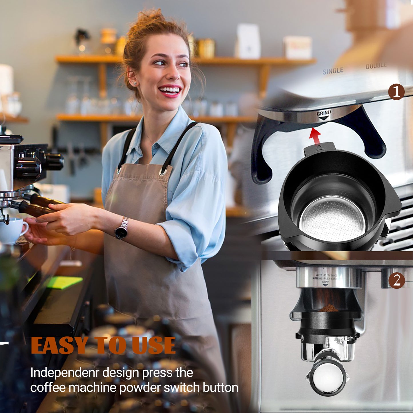 54mm Dosing Funnel, Portafilter Funnel for 54mm Portafilters, Espresso Dosing Funnel for Sage Breville Barista Express/Pro, Stainless Steel, Hands Free, Black