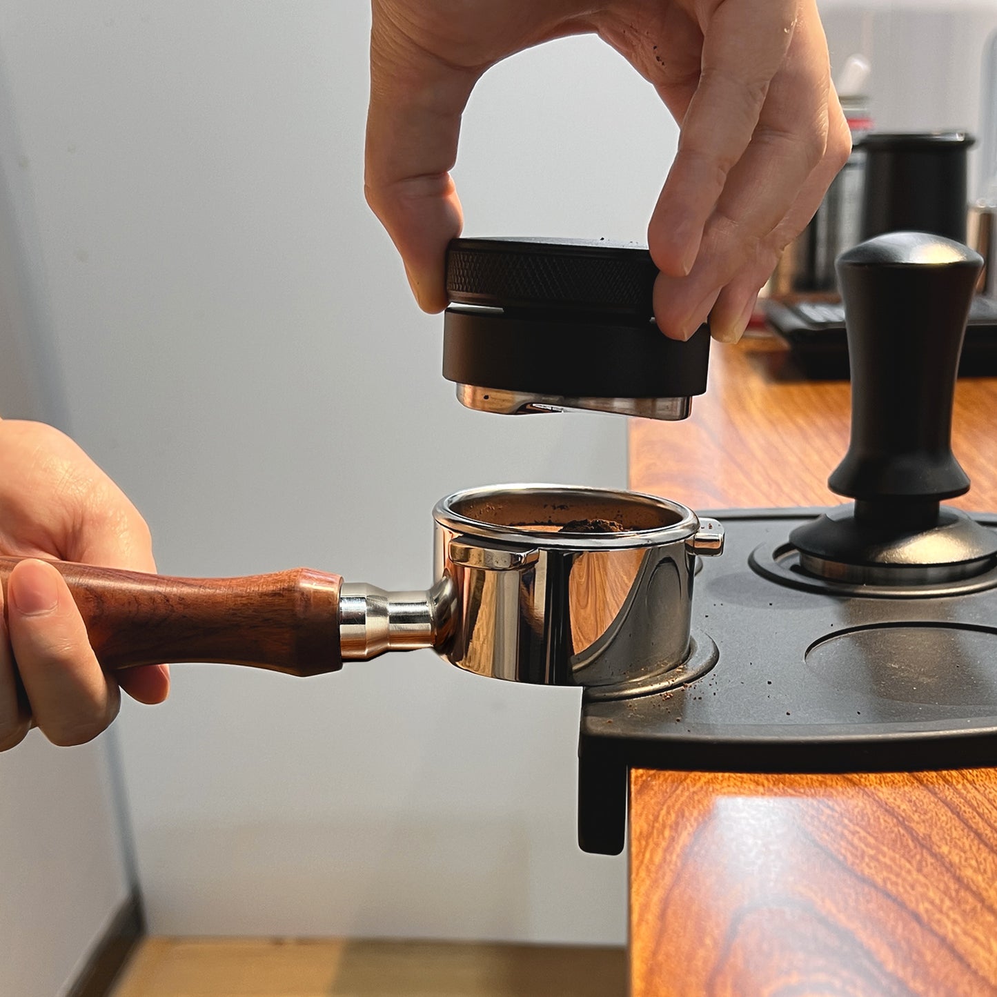 NOTSEK Portafilterhandgreep, M10 Espresso bodemloze Portafilter Rosewood- handgreep voor Barista-koffiemachine, vervangende accessoires