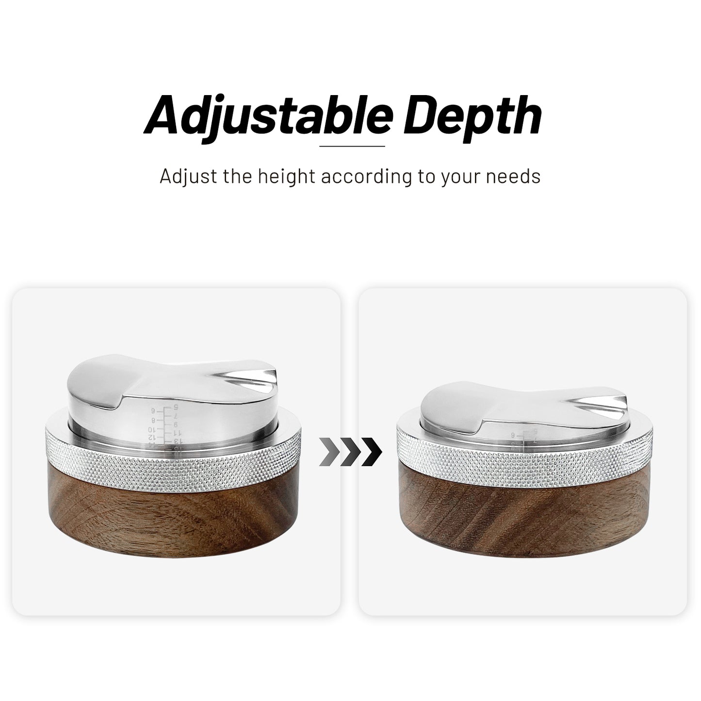 NOTSEK 51mm Coffee Distributor, Walnut Wood Espresso Distributor with Stainless Steel Base, Adjustable Depth Espresso Leveler, Coffee Distribution Tool for 51mm Portafilter