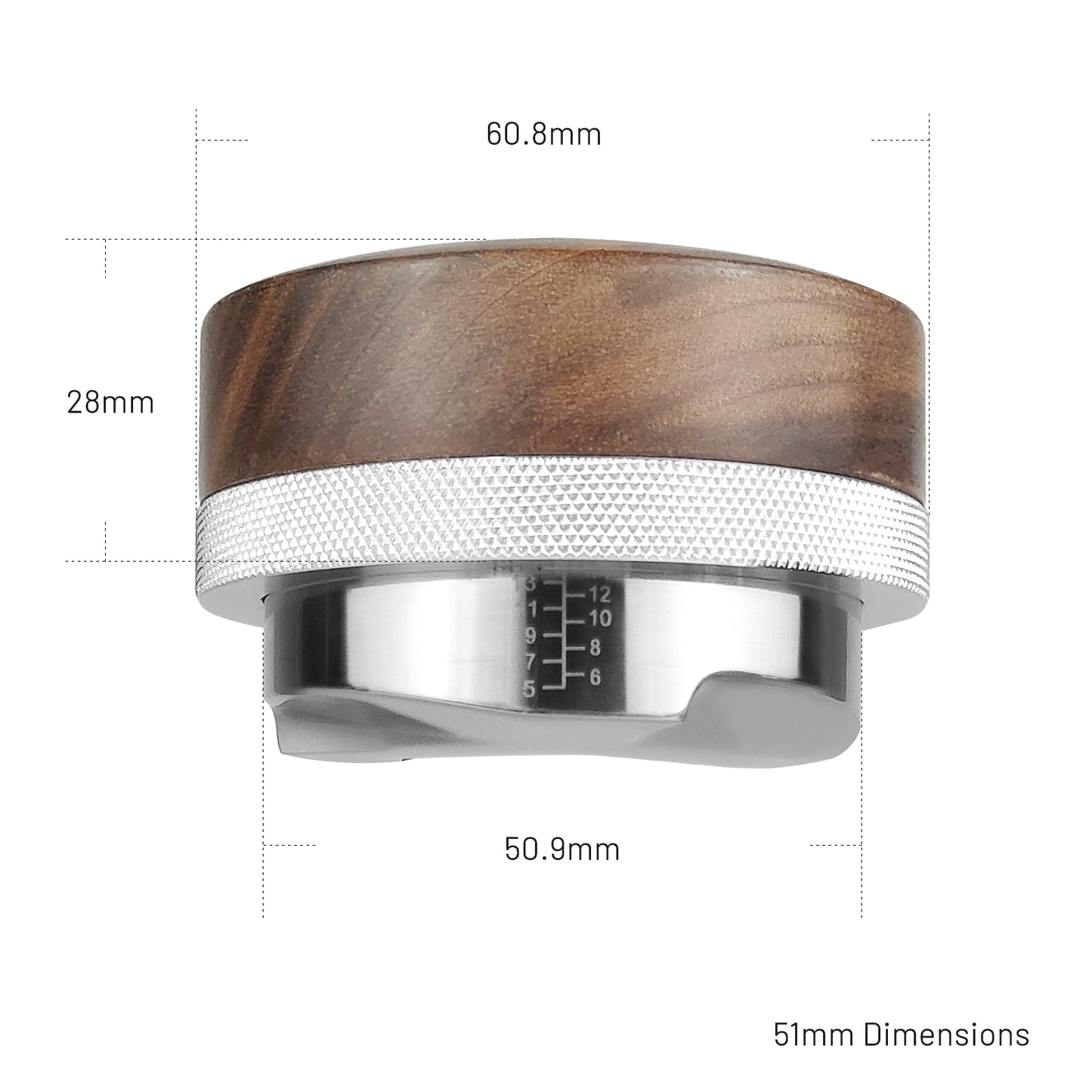 NOTSEK 51mm Coffee Distributor, Walnut Wood Espresso Distributor with Stainless Steel Base, Adjustable Depth Espresso Leveler, Coffee Distribution Tool for 51mm Portafilter
